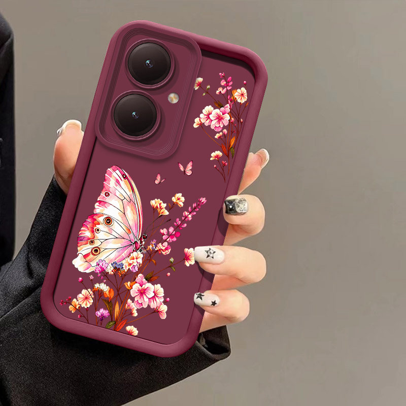 Vivo Y28 - Casing Telepon Bermotif Bunga dan Kupu-Kupu